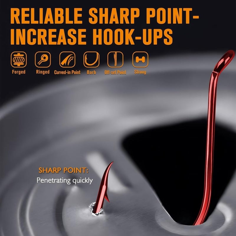 Dovesun Octopus Hooks Fishing Hooks 50-100PCS Black Red Octopus Hooks for Saltwater Freshwater #10-8/0 - Image 5